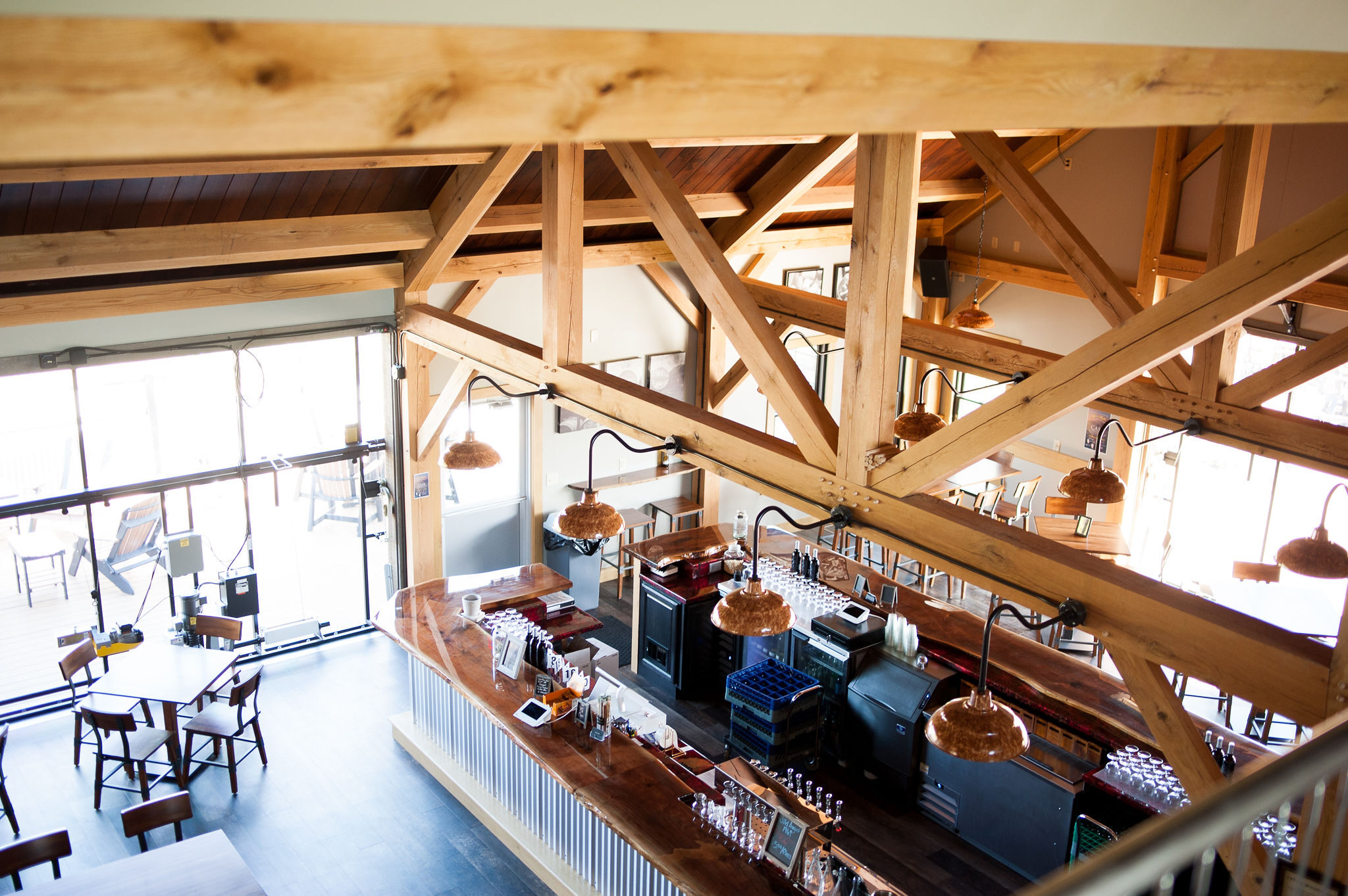 Timber framing above the tasting bar at Cask 307