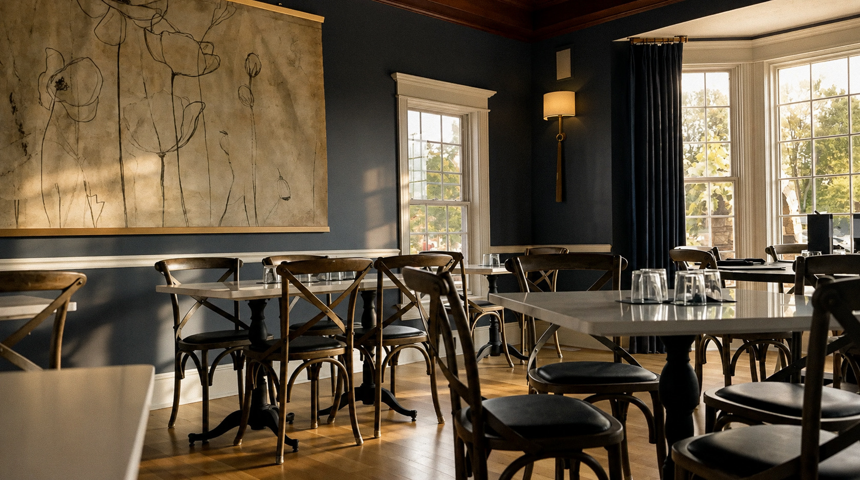 The Wood Room, morning light on the hanging canvas