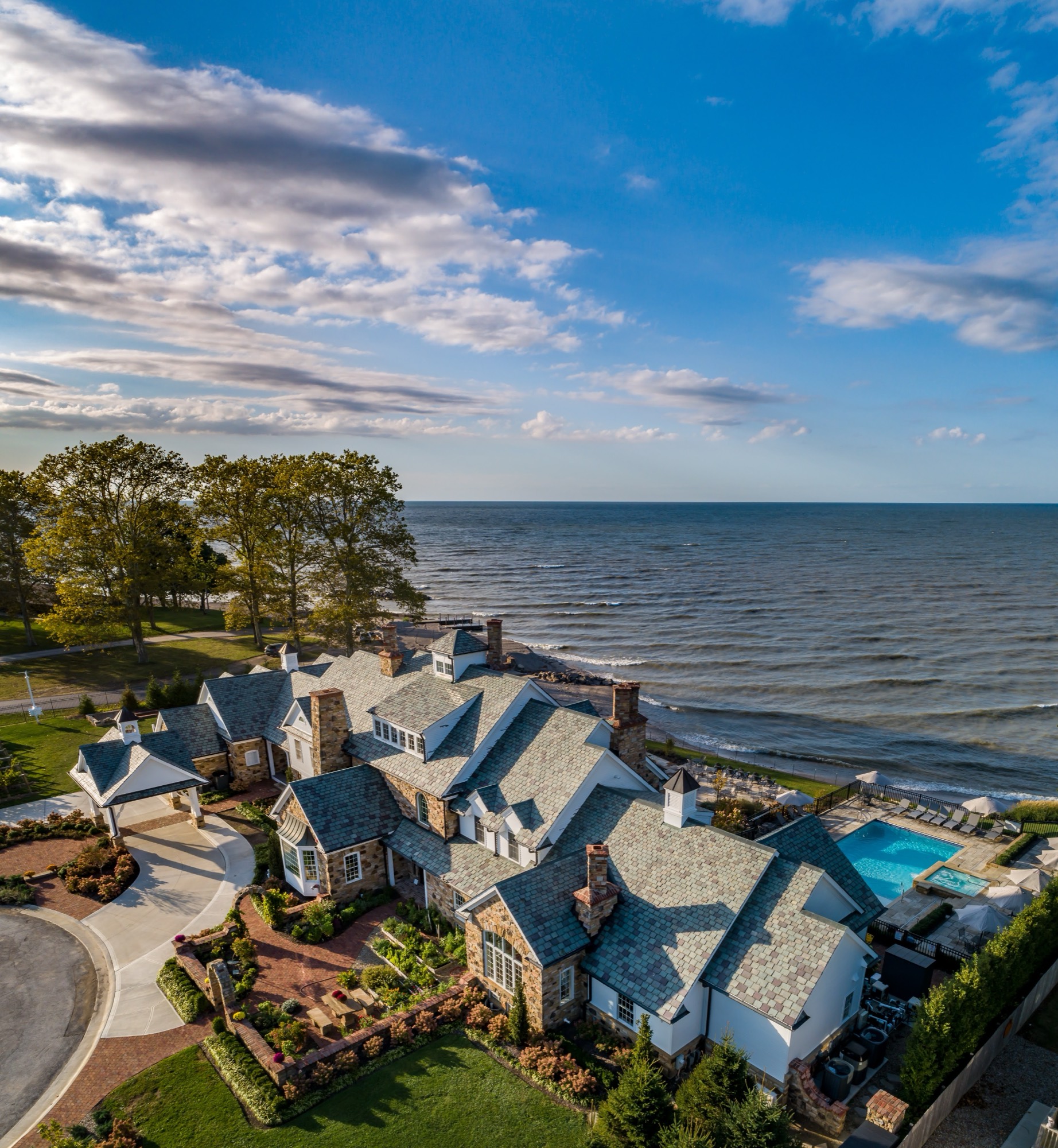 Aerial view of the property on the Lake Erie shoreline