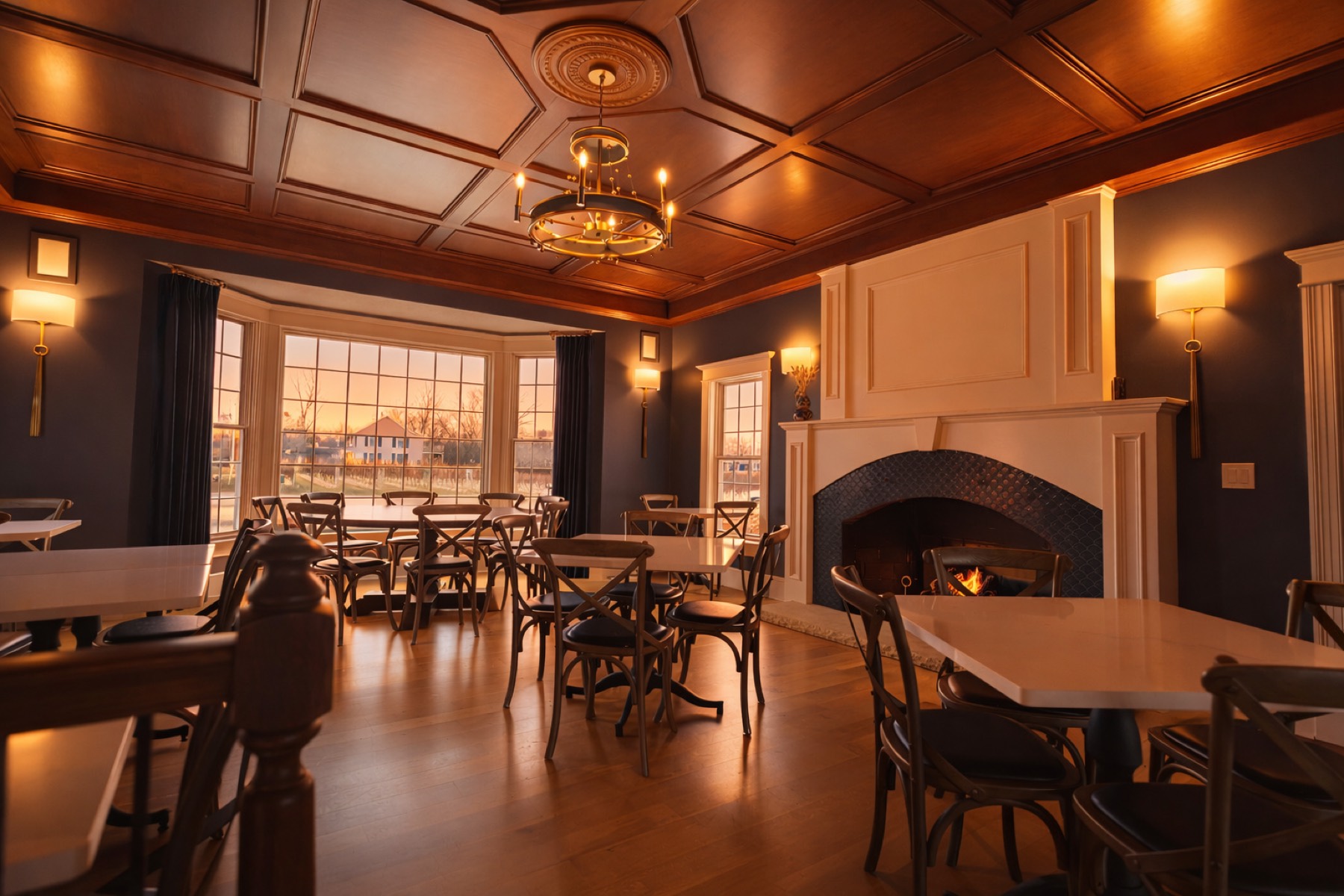 A coffered ceiling and paneled dining room inside Vincent William