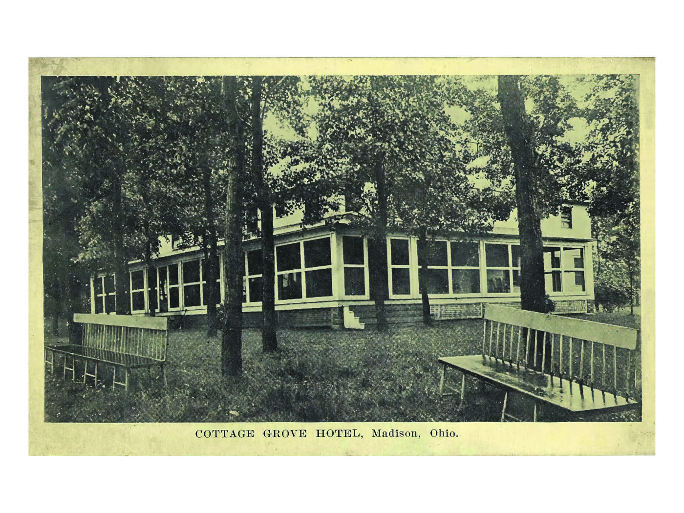 Postcard captioned Cottage Grove Hotel, Madison, Ohio