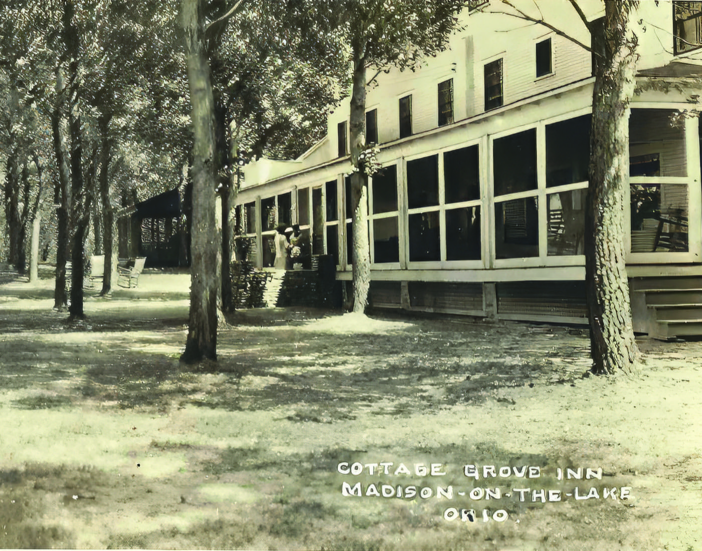 Postcard of the inn's long glassed-in veranda