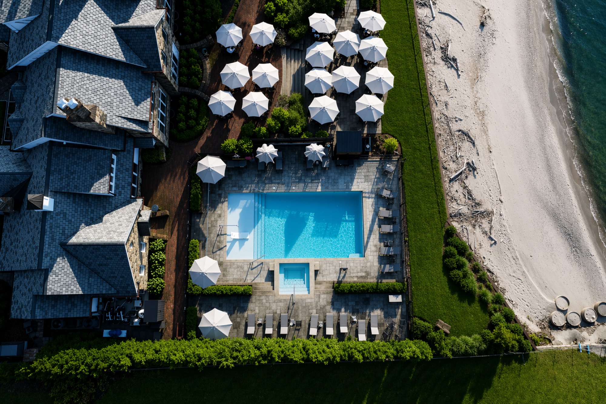 The pool terrace at Vincent William, seen from above