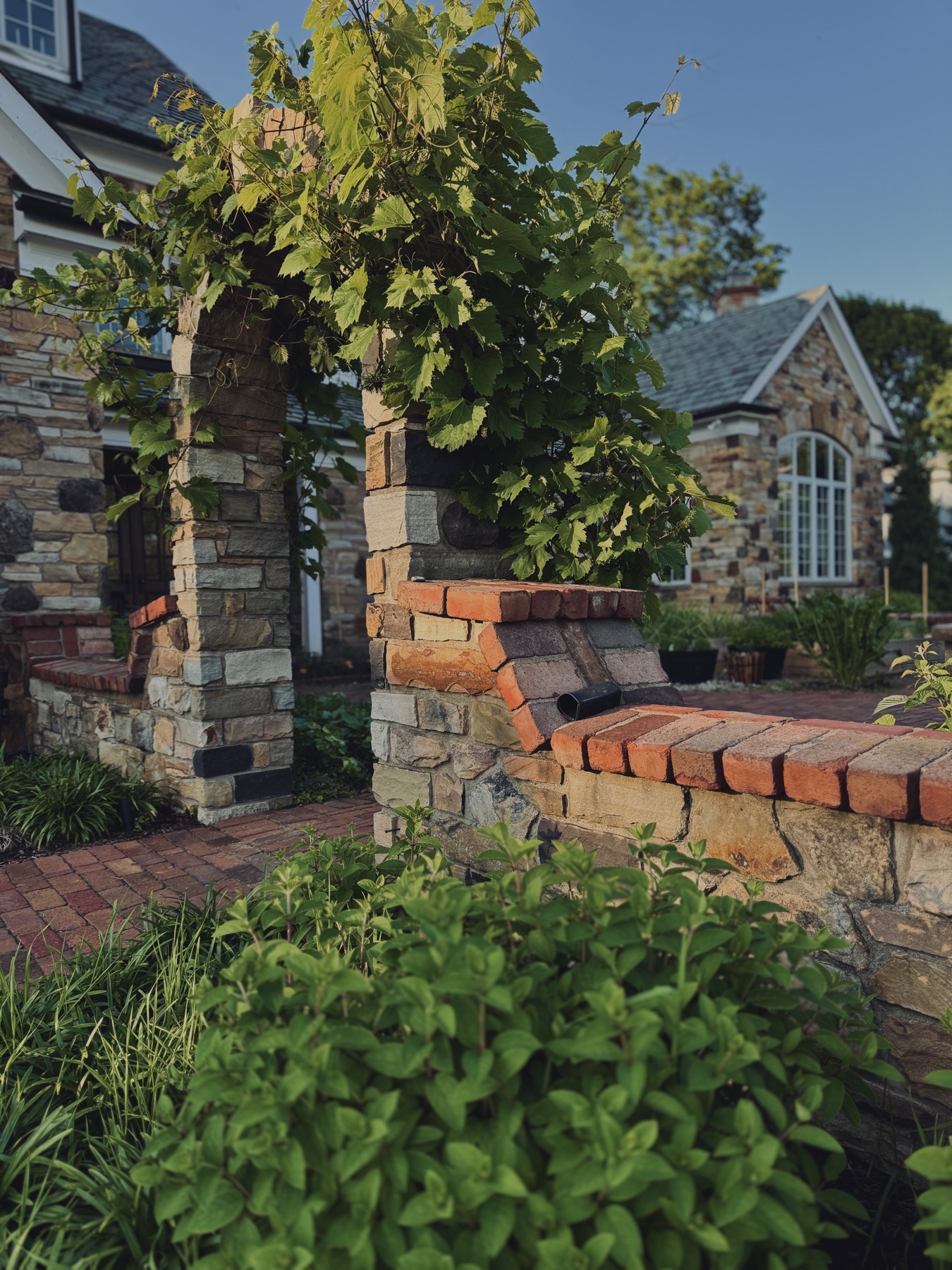 Stonework and garden arch